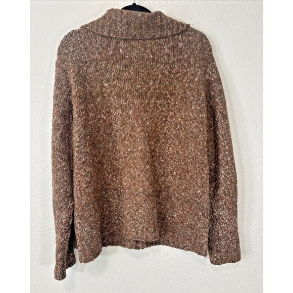 L.L. Bean Women's Wool Blend Sweater Cardigan L Brown Marled Button Front Knit - Picture 2 of 6